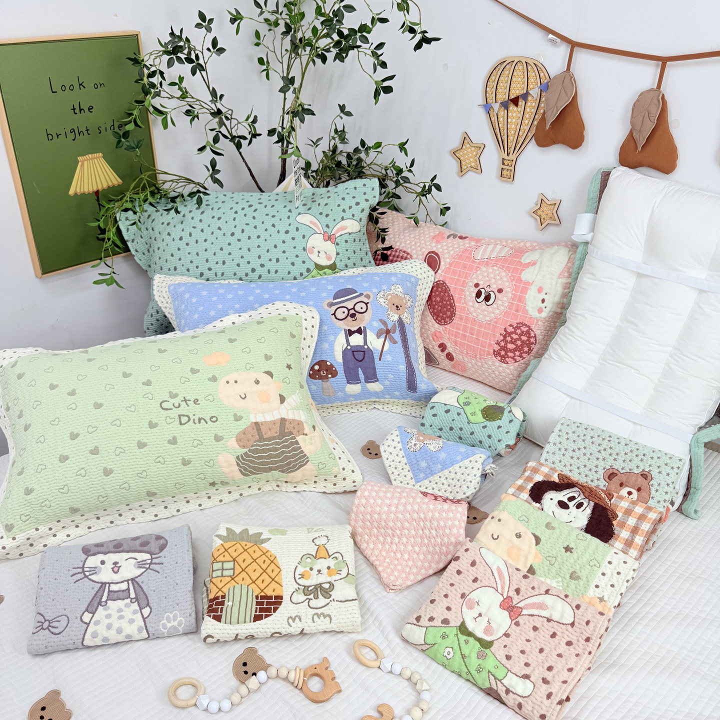 新款绑带八层纯棉纱布枕巾一对装防滑不脱落柔软透气全棉枕头盖巾