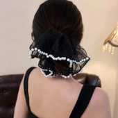 超大珍珠发圈女大肠圈高级感皮筋女扎头绳盘发头绳欧根纱头花头饰