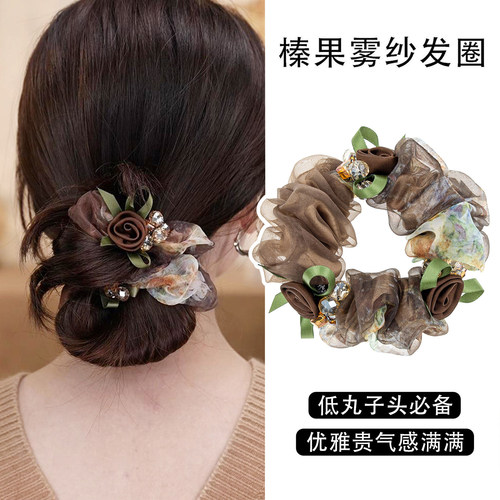 高级感大肠发圈女2026新款时尚洋气后脑勺绑头发花朵发绳头饰头花