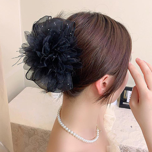 满天星羽毛抓夹显发量后脑勺网纱鲨鱼夹大号盘发夹子头饰发卡发夹