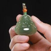 和田色晴水小弥勒佛公吊坠笑佛大肚佛玉石挂件项链女百搭