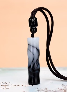 和田色烟灰玉竹节吊坠男女款竹报平安节节高玉石竹子挂件项链