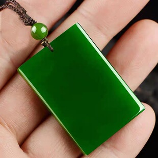 和田色玉平安无事牌碧绿帝王绿色吊坠男女款玉石玉佩玉坠青玉项链