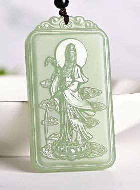 阿富汗玉青玉观音吊坠男款护身符玉佩观世音菩萨玉石吊坠挂件简约