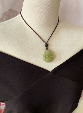 和田色玉石弥勒佛吊坠男女款黄口料大肚笑佛黄玉佛公玉石吊坠挂件