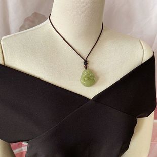 和田色玉石弥勒佛吊坠男女款黄口料大肚笑佛黄玉佛公玉石吊坠挂件