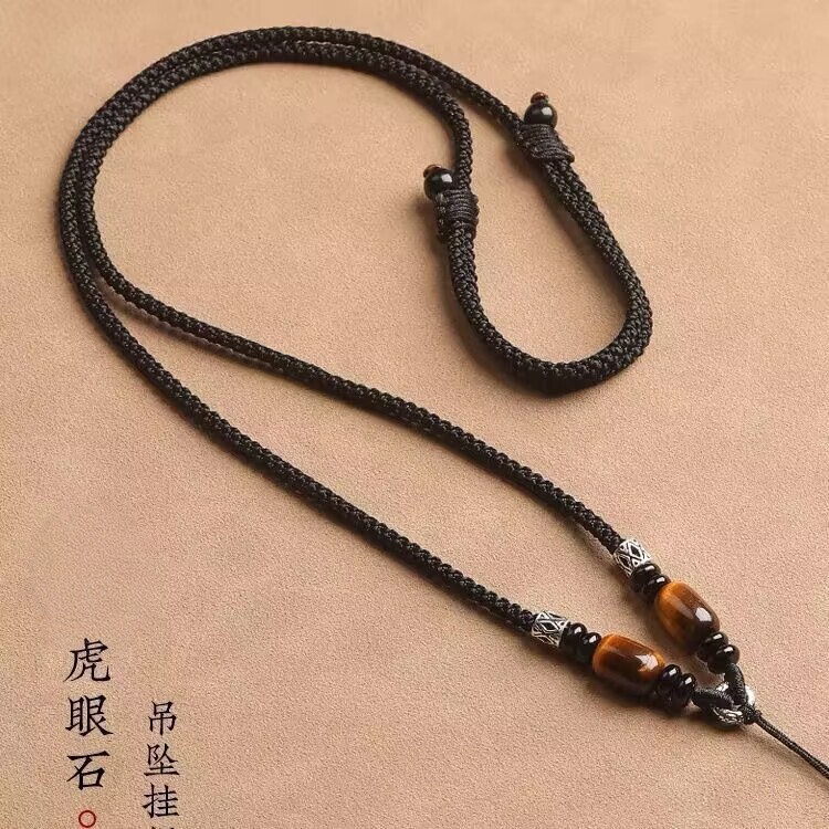 高档手工编织吊坠挂饰男女款虎睛石平安挂绳项坠项链绳挂件绳配饰图片