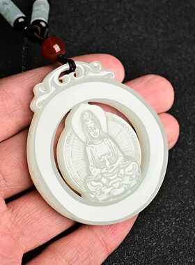 新款和田色观音菩萨玉石吊坠镂空观音挂件男士简约款挂件吊坠百搭