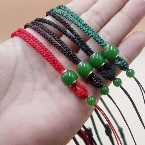 和田碧玉吊坠挂绳手工编织项链绳貔貅观音玉挂脖绳男女伸缩绳百搭