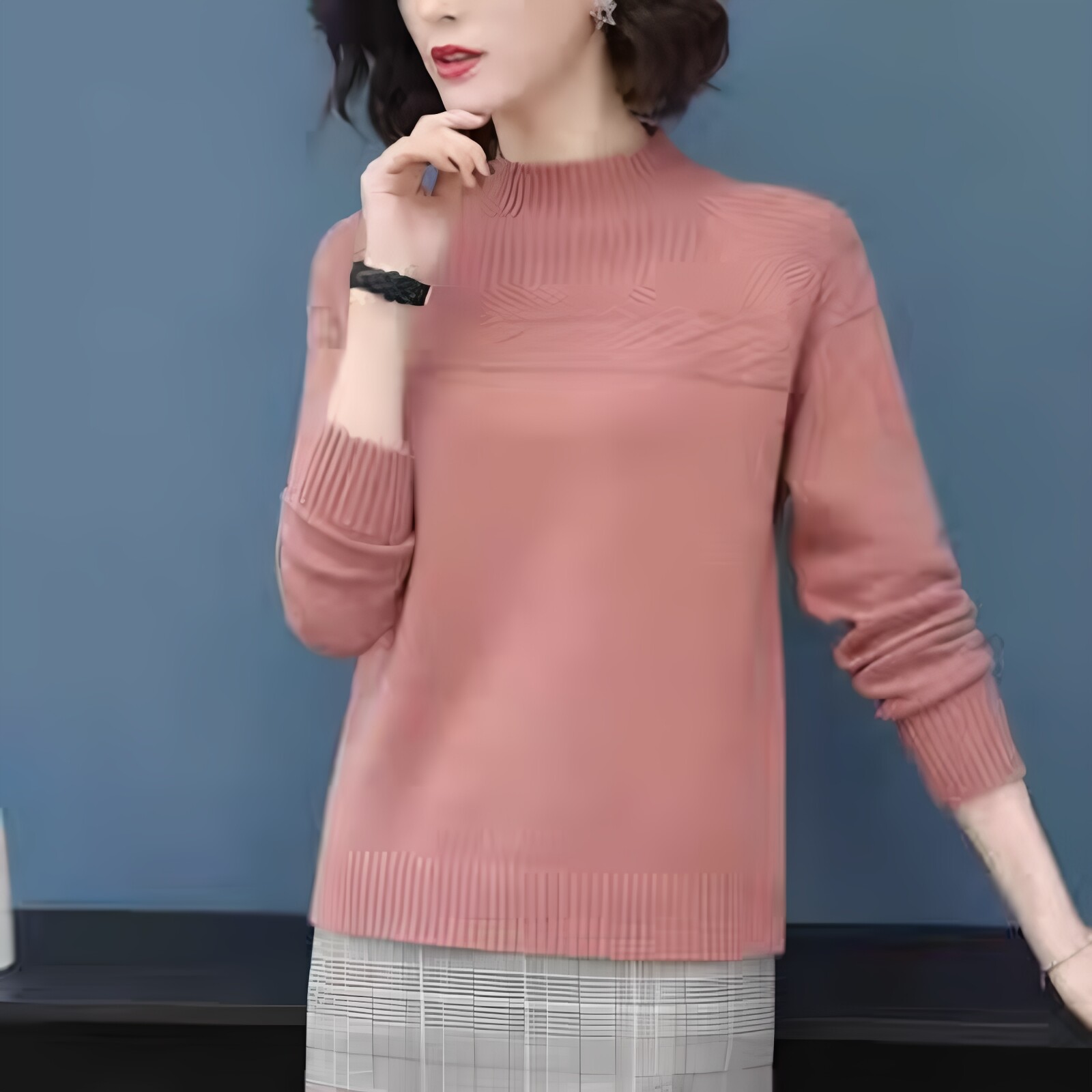 毛衣女中长款宽松韩版加厚打底衫秋冬装半高领大码针织衫外套单件