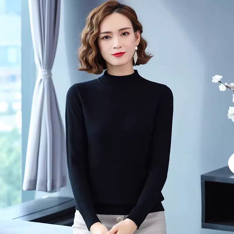羊毛衫女打底秋冬针织羊毛衫修身套头显瘦内搭加厚高领白色毛衣女