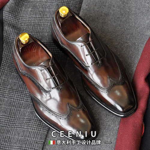CEENIU意大利宽楦手工擦色真皮男士商务正装皮鞋英伦牛津鞋婚鞋