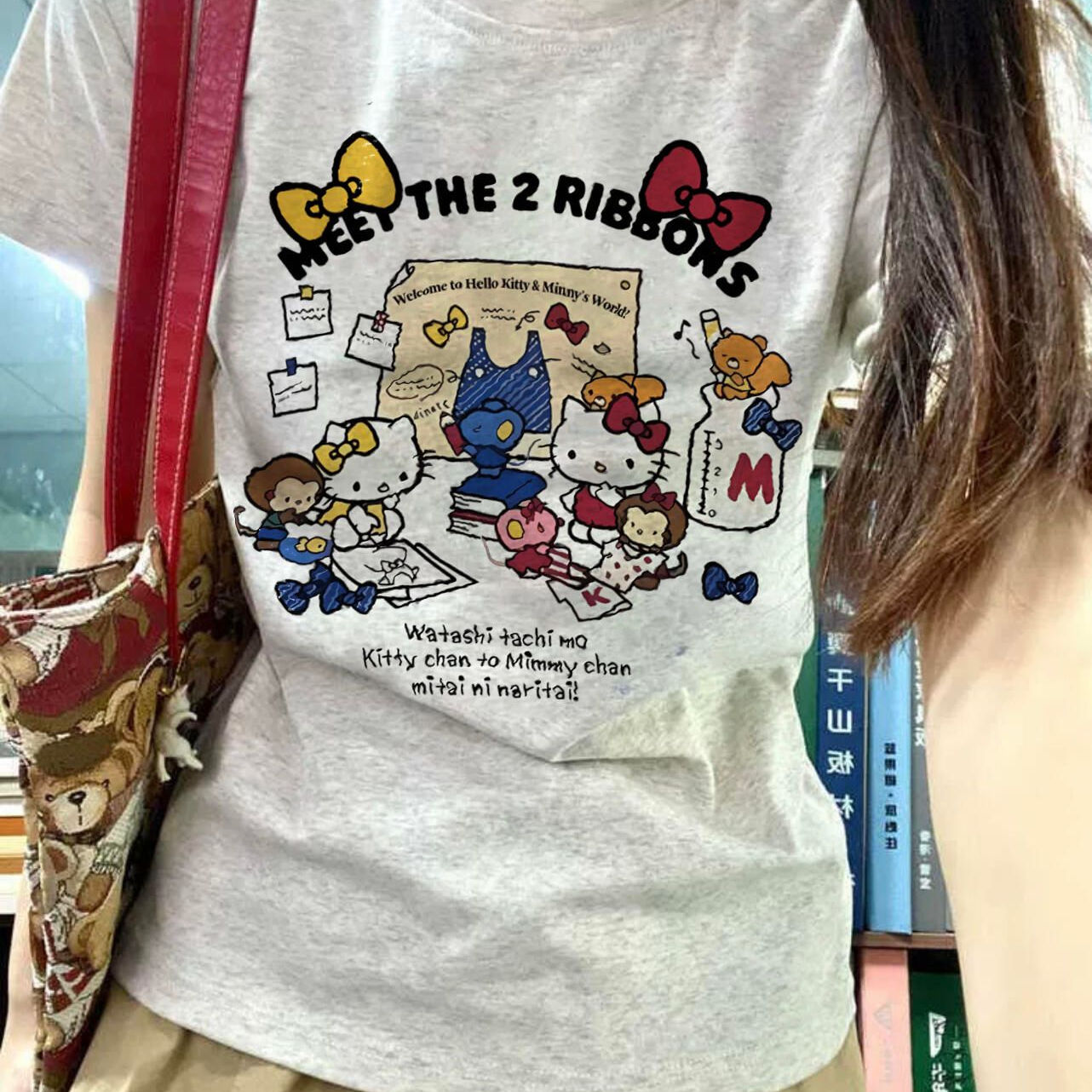 Kitty猫正肩短袖T恤女2025夏季新款纯棉百搭显瘦通勤简约风上衣