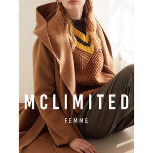 韓單 / 羊毛人造絲混紡優質面料 女士連帽雙面手縫毛呢大衣 9158