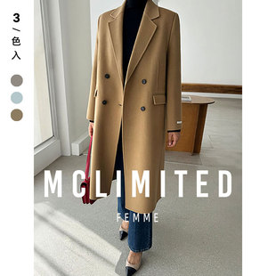 韓單 / 澳洲進口初剪羊毛面料 女士雙面手縫長款羊毛大衣 9228