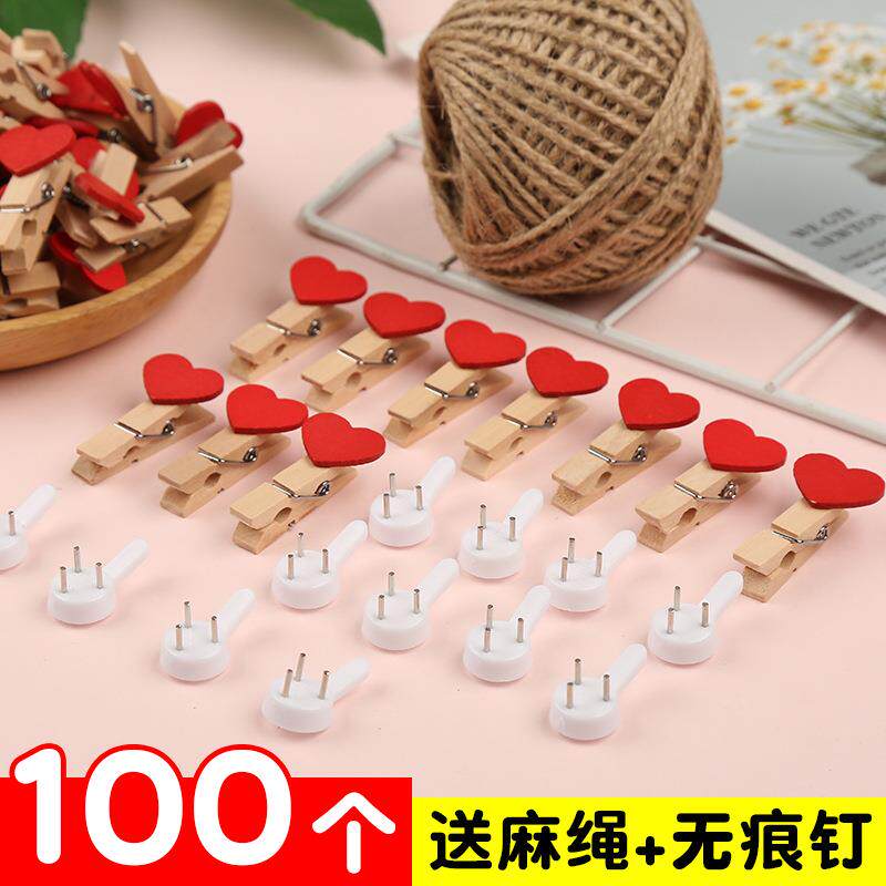 ins风彩色装饰小木夹子爱心夹麻绳木制夹照片墙婚礼相片夹照片夹