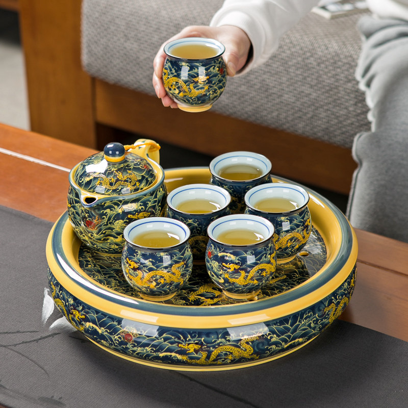 景德镇陶瓷整套双层隔热功夫茶具茶杯家用套装茶壶内带过滤托盘