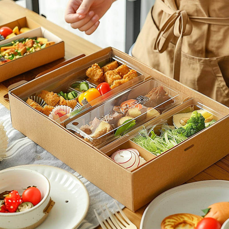 烧烤盒子寿司烤肉一次性便当牛皮纸打包带盖春游露营户外自选用品