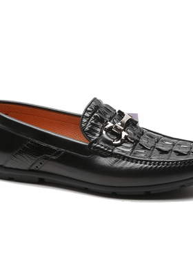 意大利进口沙驰男鞋2025新款一脚蹬休闲豆豆鳄鱼皮皮鞋SX2C3B1202