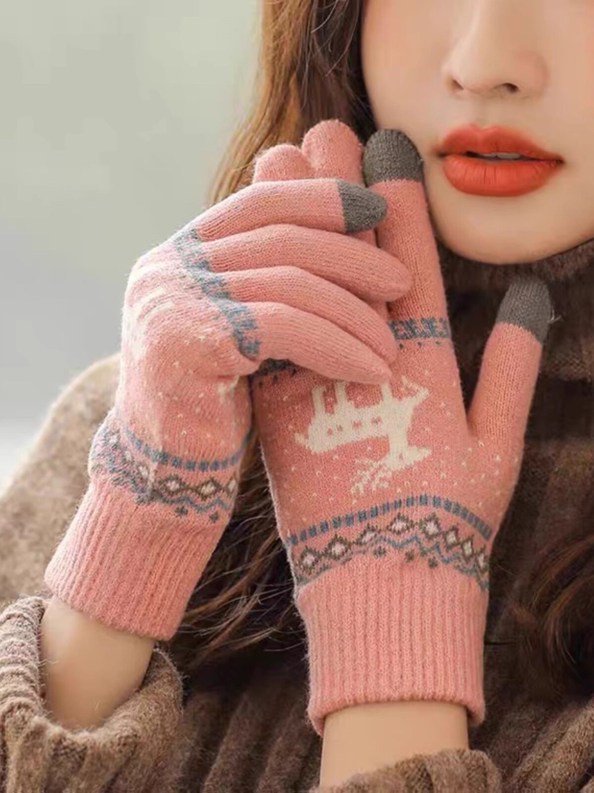 手套女冬季骑车防寒保暖可爱韩版日系加绒加厚成人全指学生可触屏