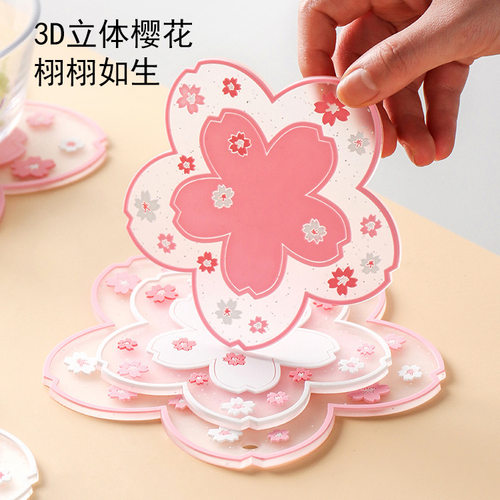 日式樱花硅胶隔餐厅防烫锅垫