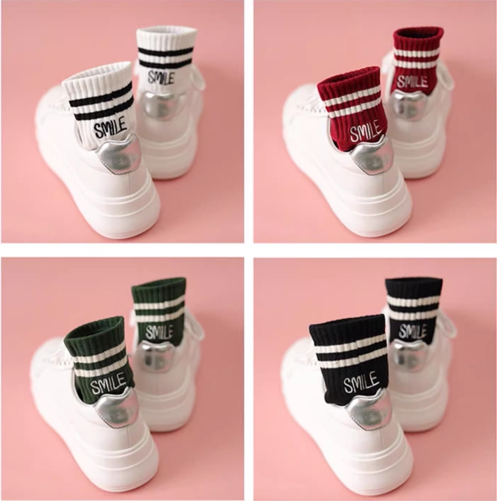 4双刺绣字母中筒袜子女春秋季日系纯棉两杠运动袜ins潮春夏款韩版