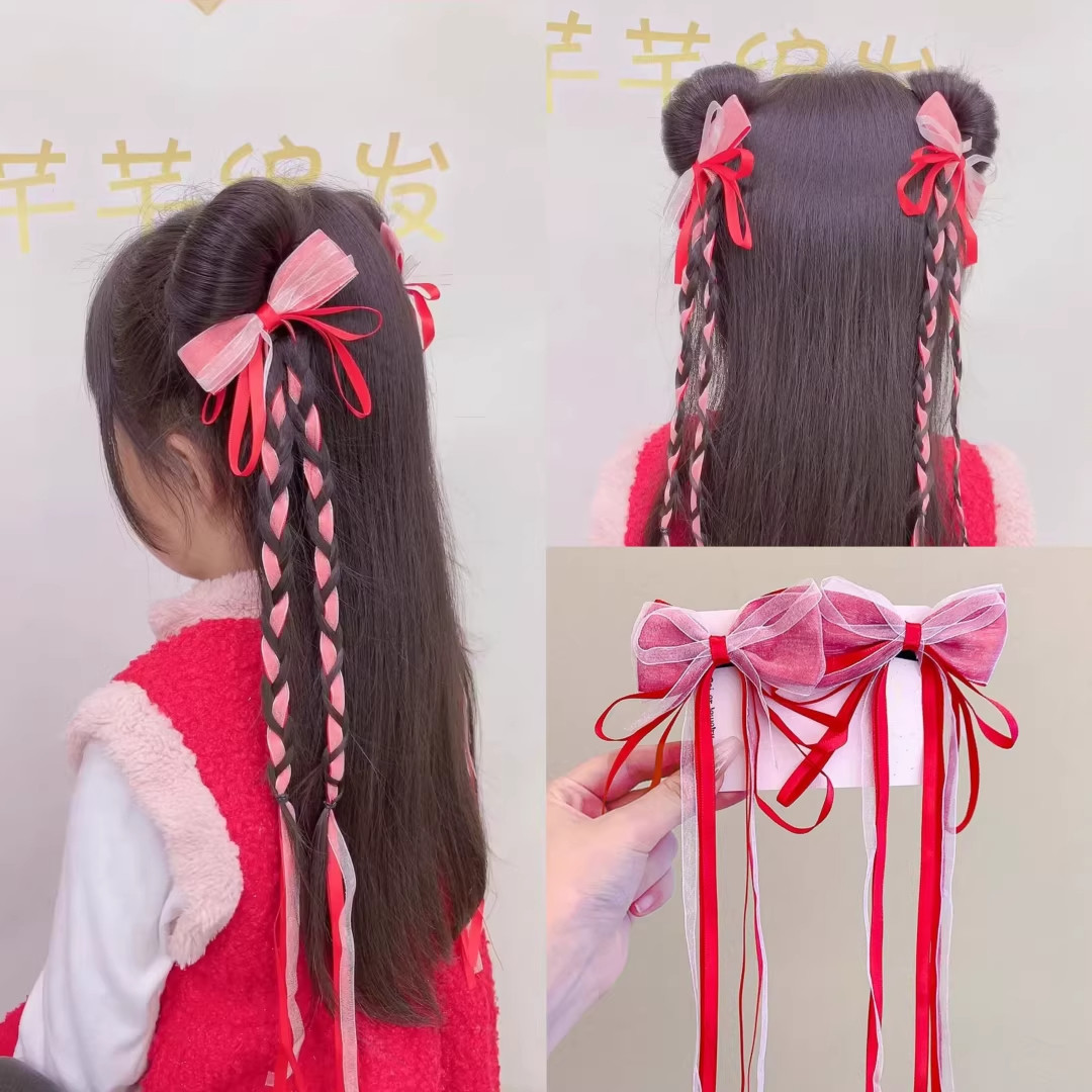 女童汉服古风蝴蝶结飘带对夹发夹