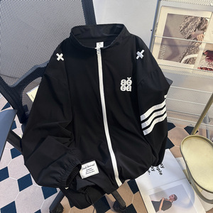 美式条纹字母刺绣防晒服男女夏季轻薄防晒衣户外运动凉感外套