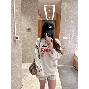 美式赛车风字母印花长袖T恤女夏季薄款宽松显瘦休闲防晒罩衫上衣