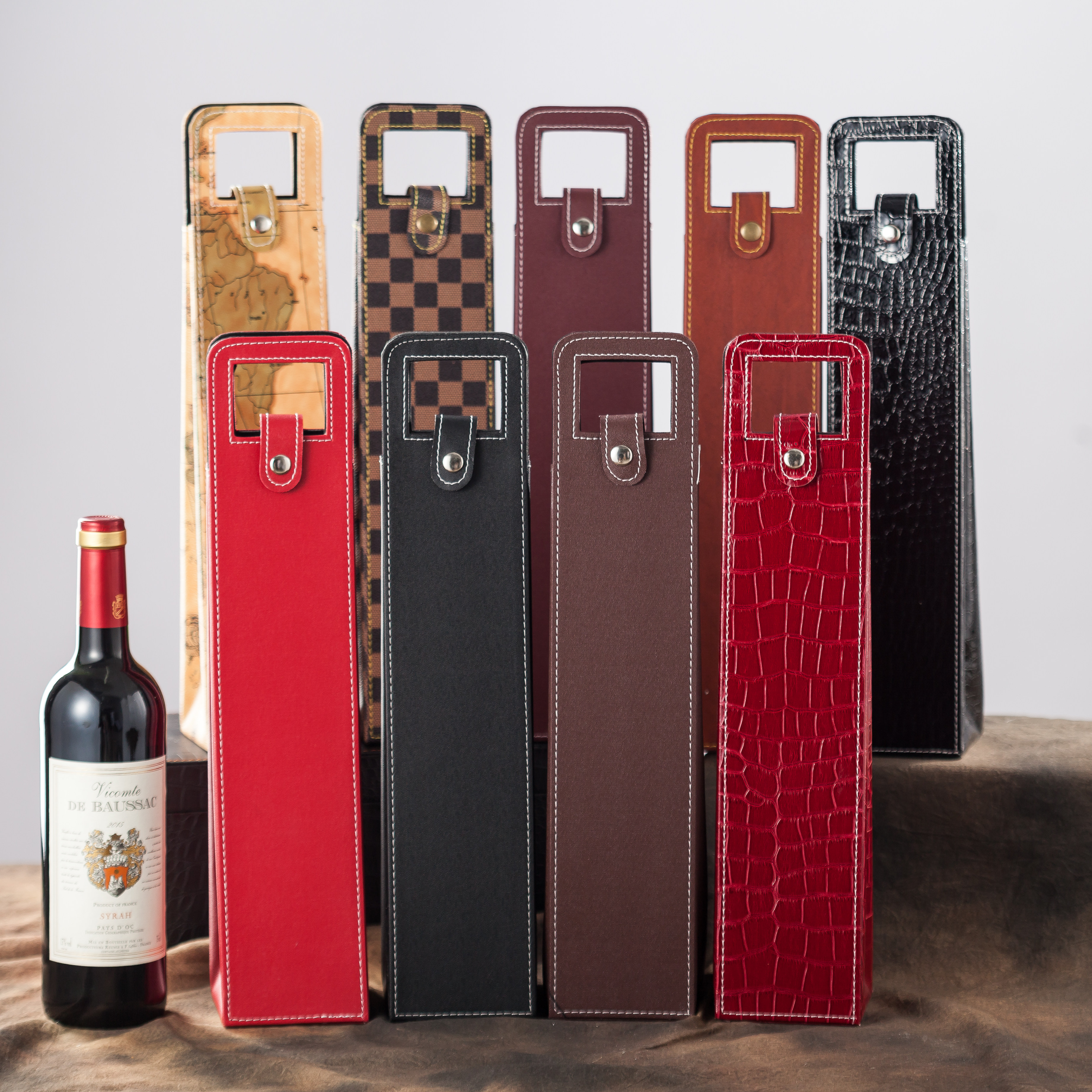 通用皮质红酒盒单瓶装多色可选高档手提袋葡萄酒盒定制单支包装盒