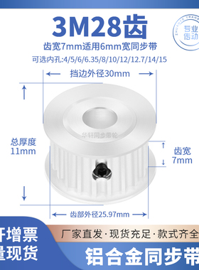 同步带轮3M28齿宽7A内孔5 6 6.35 8 10 12 14 153M传动皮带同步轮