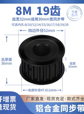 同步带轮8M19齿宽32内孔12 14 15 16 17 18 192045号钢传动同步轮