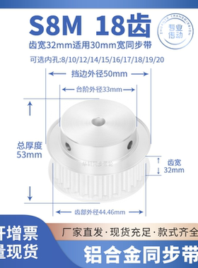 同步带轮S8M18齿宽32内孔10 12 14 15 17 19 20S8M传动皮带同步轮