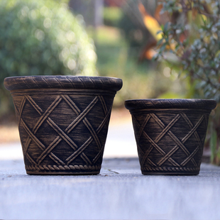 罗马藤编花盆绿萝盆景加厚塑料盆栽加大阳台创意花盆种菜多肉植物