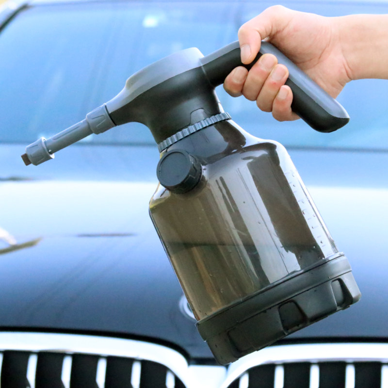 泡沫款电动喷壶灰黑充电洗车清洁大容量透明防水机身加长喷雾器