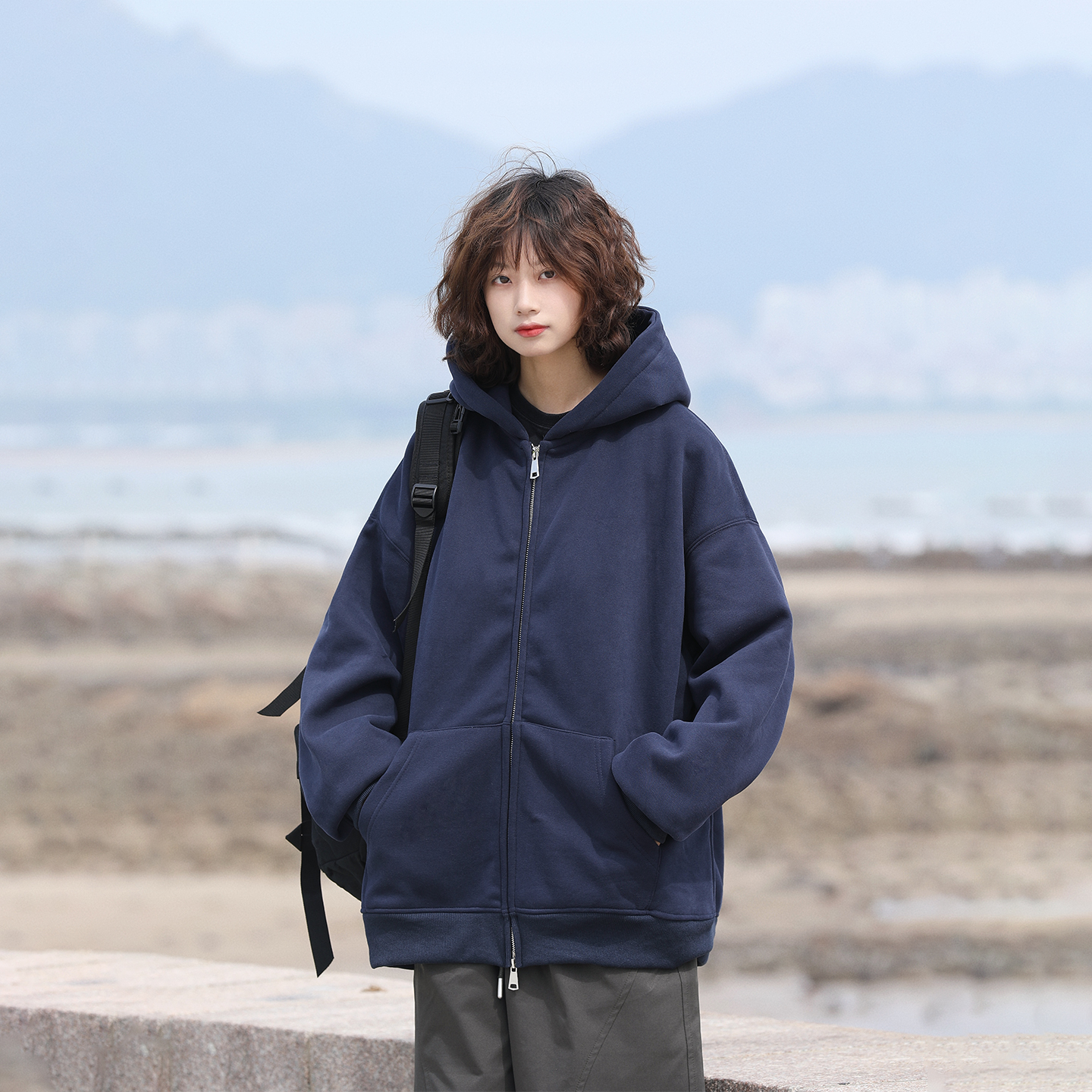 阿于呆460g重磅加绒开衫连帽卫衣