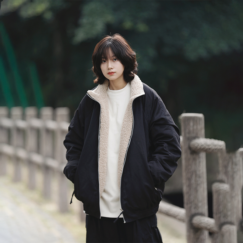 阿于呆加厚冬季羊羔毛棉衣保暖