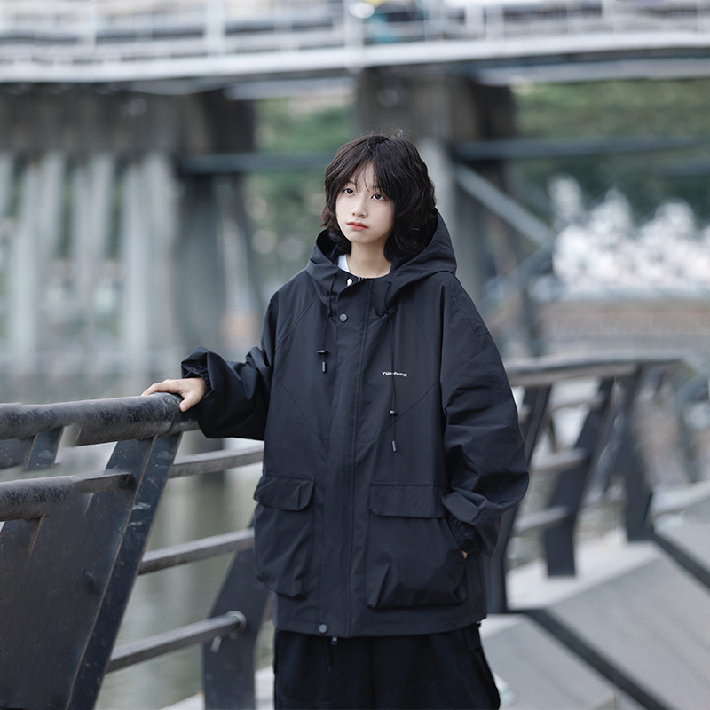 阿于呆连帽冬季宽松防风夹克