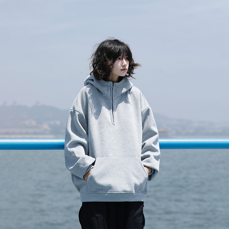 半拉链阿于呆复古套头卫衣