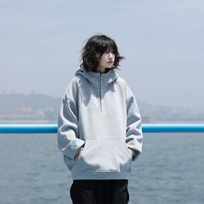 半拉链阿于呆复古套头卫衣