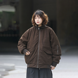 阿于呆冬季90白鸭绒羽绒服男美式复古立领飞行夹克保暖防寒外套女