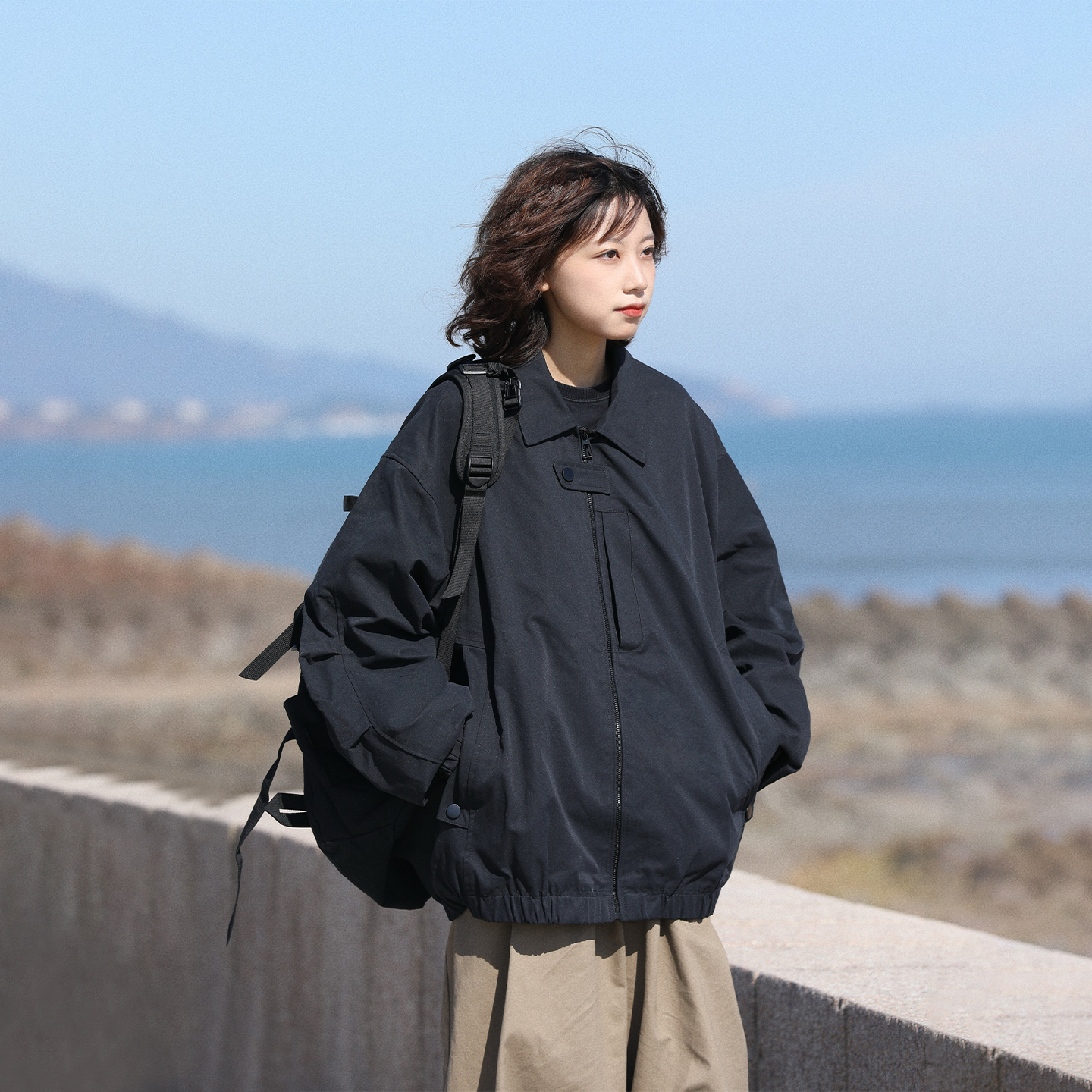 阿于呆美式户外机能立领教练夹克