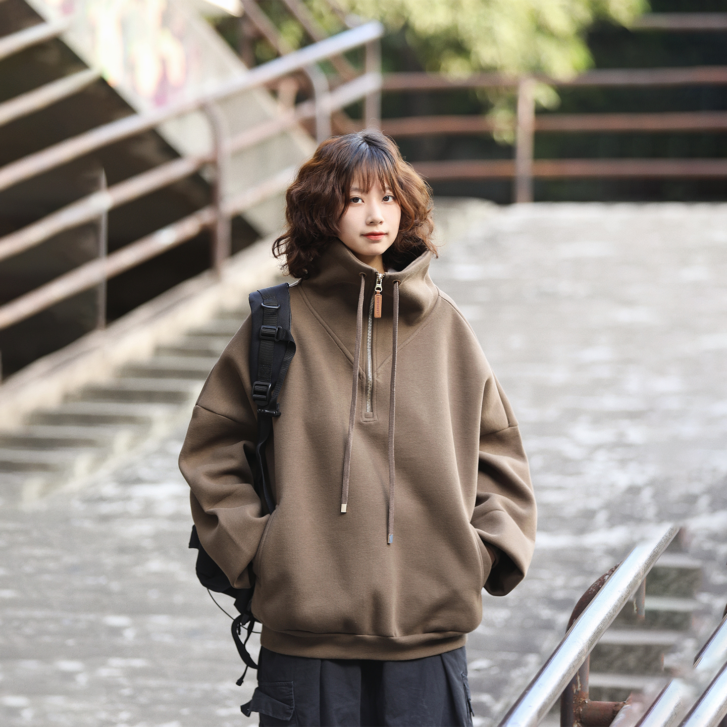 阿于呆复古550g重磅半拉链卫衣