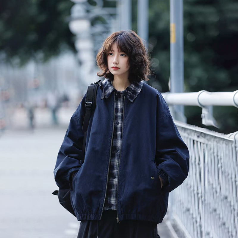 阿于呆美式复古翻领假两件夹克