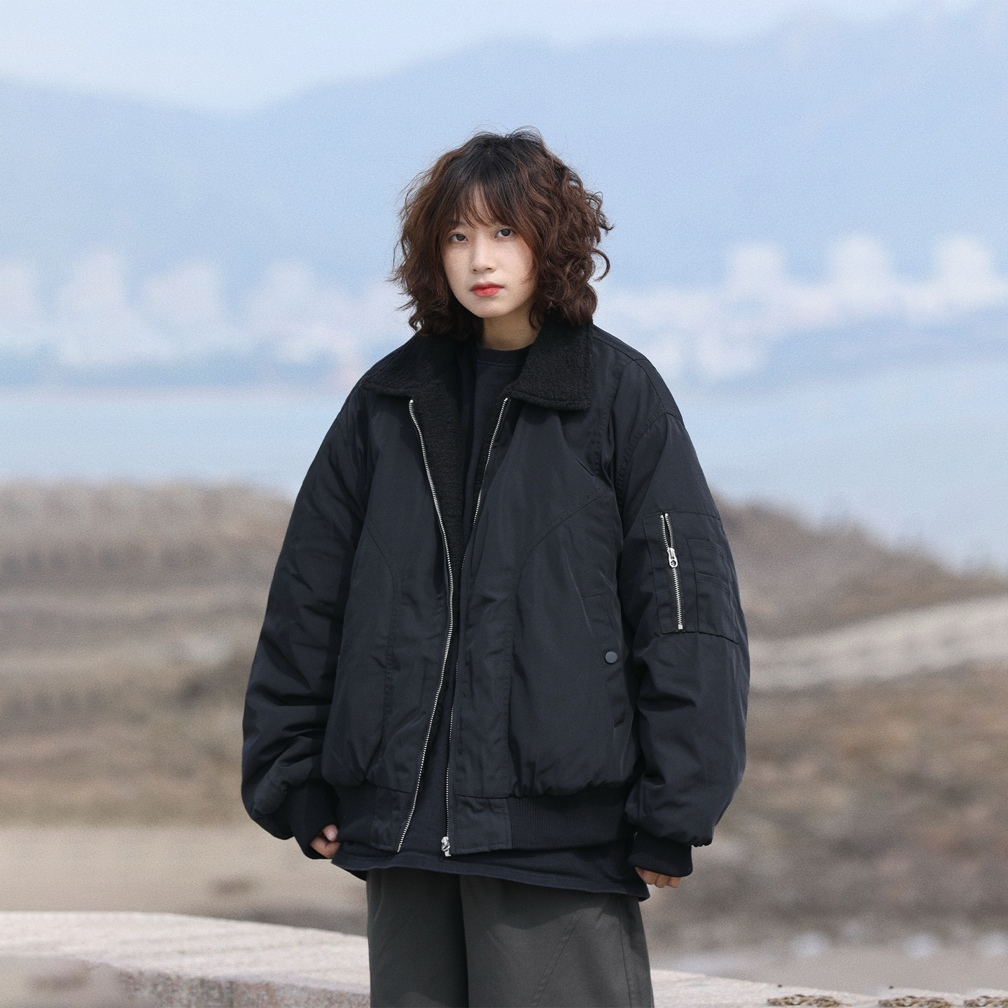 阿于呆冬季美式飞行员棉衣外套