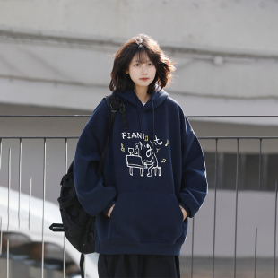 阿于呆原创美式 重磅460g复古趣味印花连帽卫衣男宽松外套上衣女潮