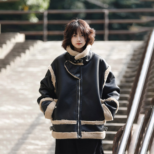 阿于呆加厚冬季羊羔毛棉衣保暖