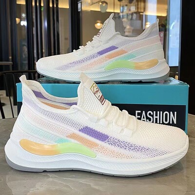 【直销】夏季新款镂空飞织网面透气时尚百搭轻便软底运动鞋鞋