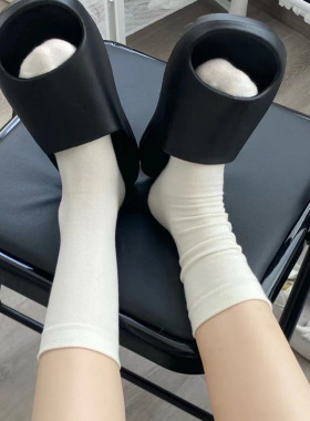 白色堆堆袜子女中筒袜ins潮简约纯色松口月子袜纯棉无骨女袜长筒