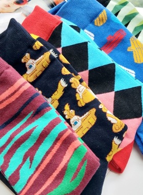 bluesugar男女情侣款港风个性街头韩版学院风卡通长袜嘻哈袜00399